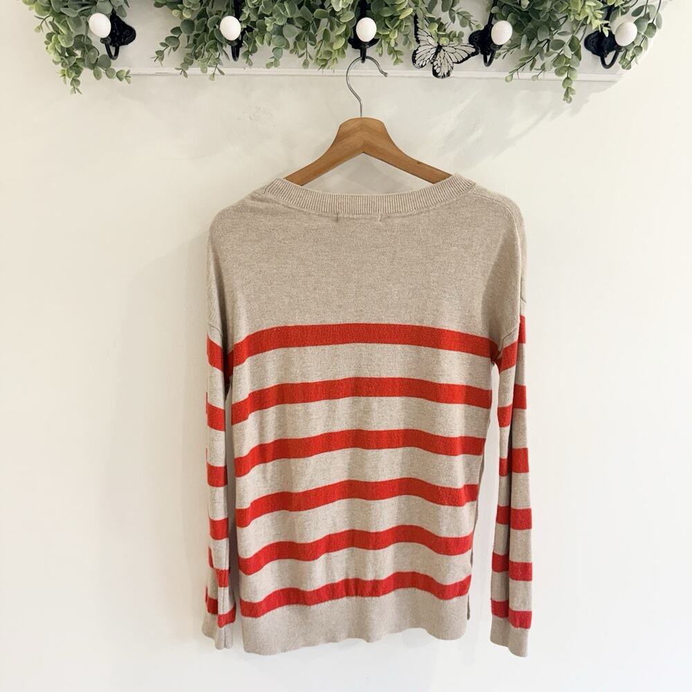 Boden Beige and Red Striped Long Sleeve Sweater Button Details Size XS OO242 - Picture 2 of 6